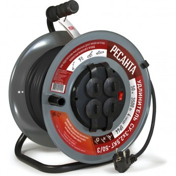 Удлинитель силовой на металлической катушке РЕСАНТА СУ-3х2,5КГ-50/3 Удлинитель силовой на металлической катушке РЕСАНТА СУ-3х2,5КГ-50/3